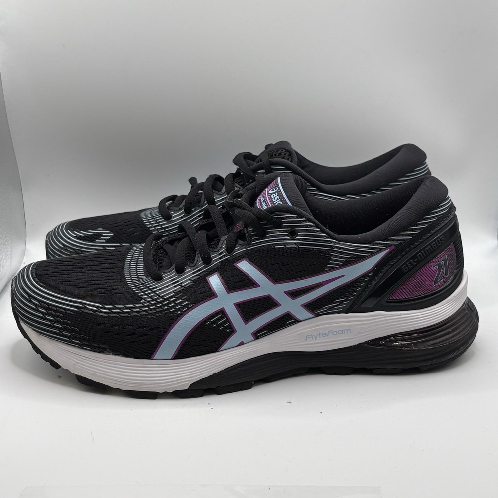 Asics Gel-Nimbus 21 Running Shoes  Women's Size 10 Black Light Blue Lavender